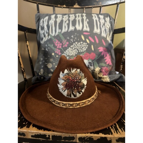 Vintage Miller Bros Western Wear Feathered Brown Cowboy Hat 100% WoolSize 7